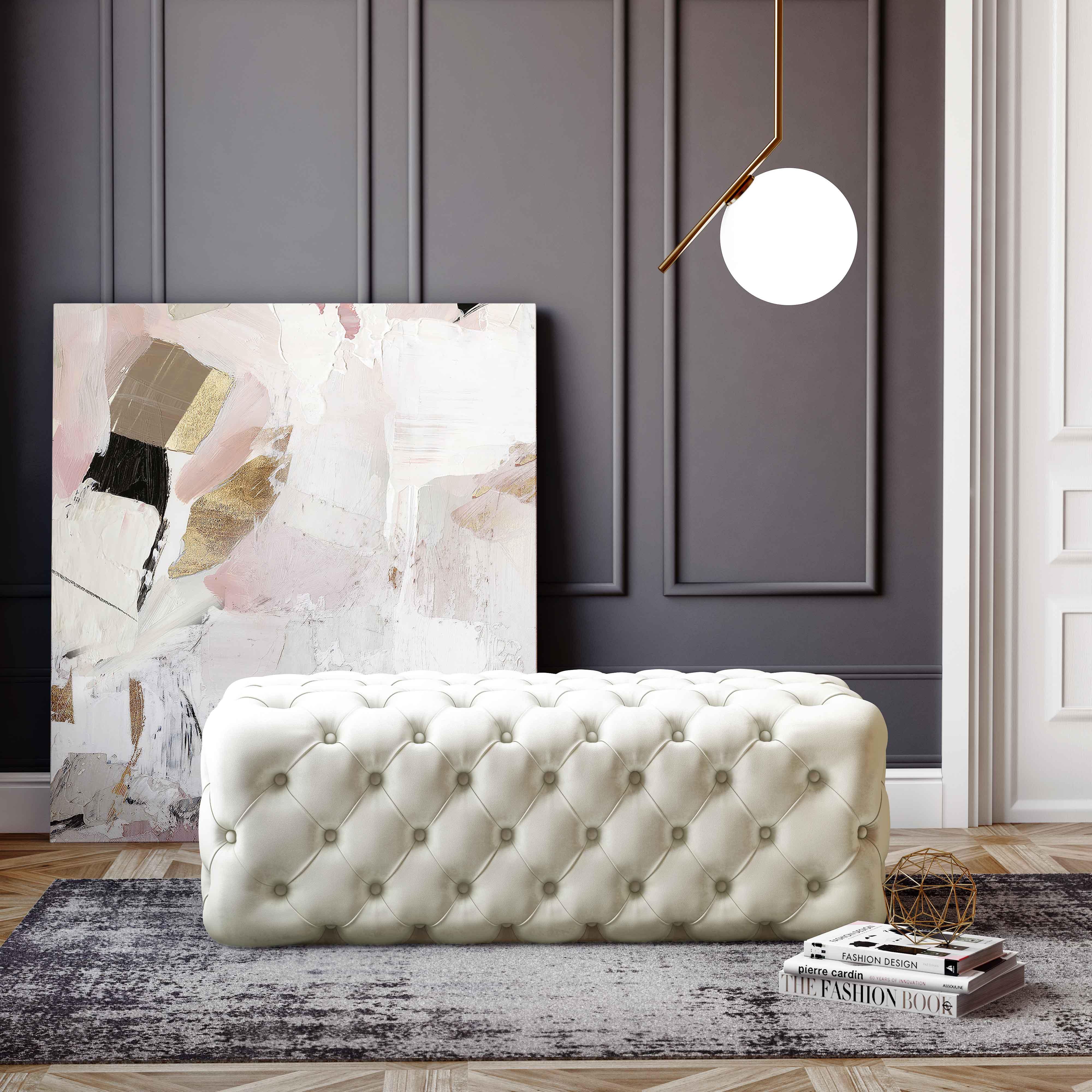 Kaylee Cream Velvet Ottoman - Frankwebs