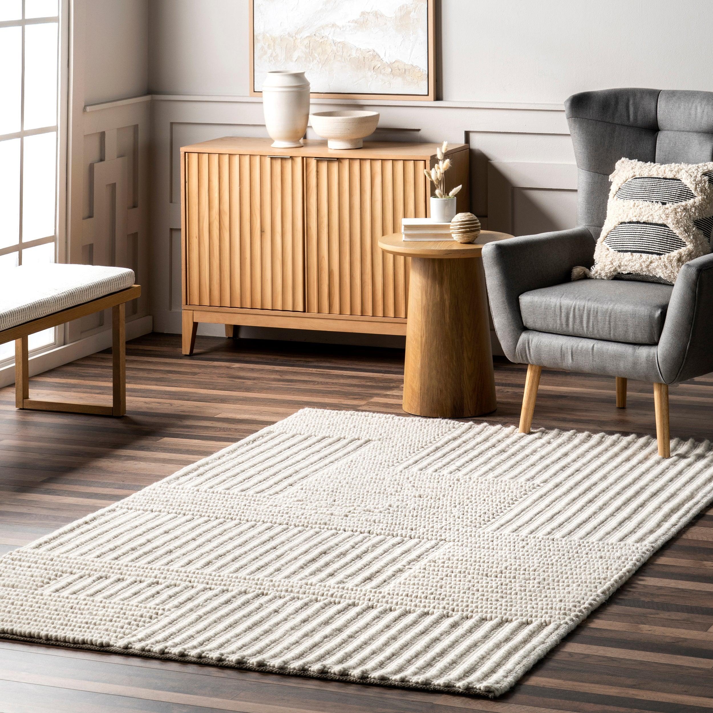 Dorene Contemporary High-Low Striped Wool Area Rug - Frankwebs