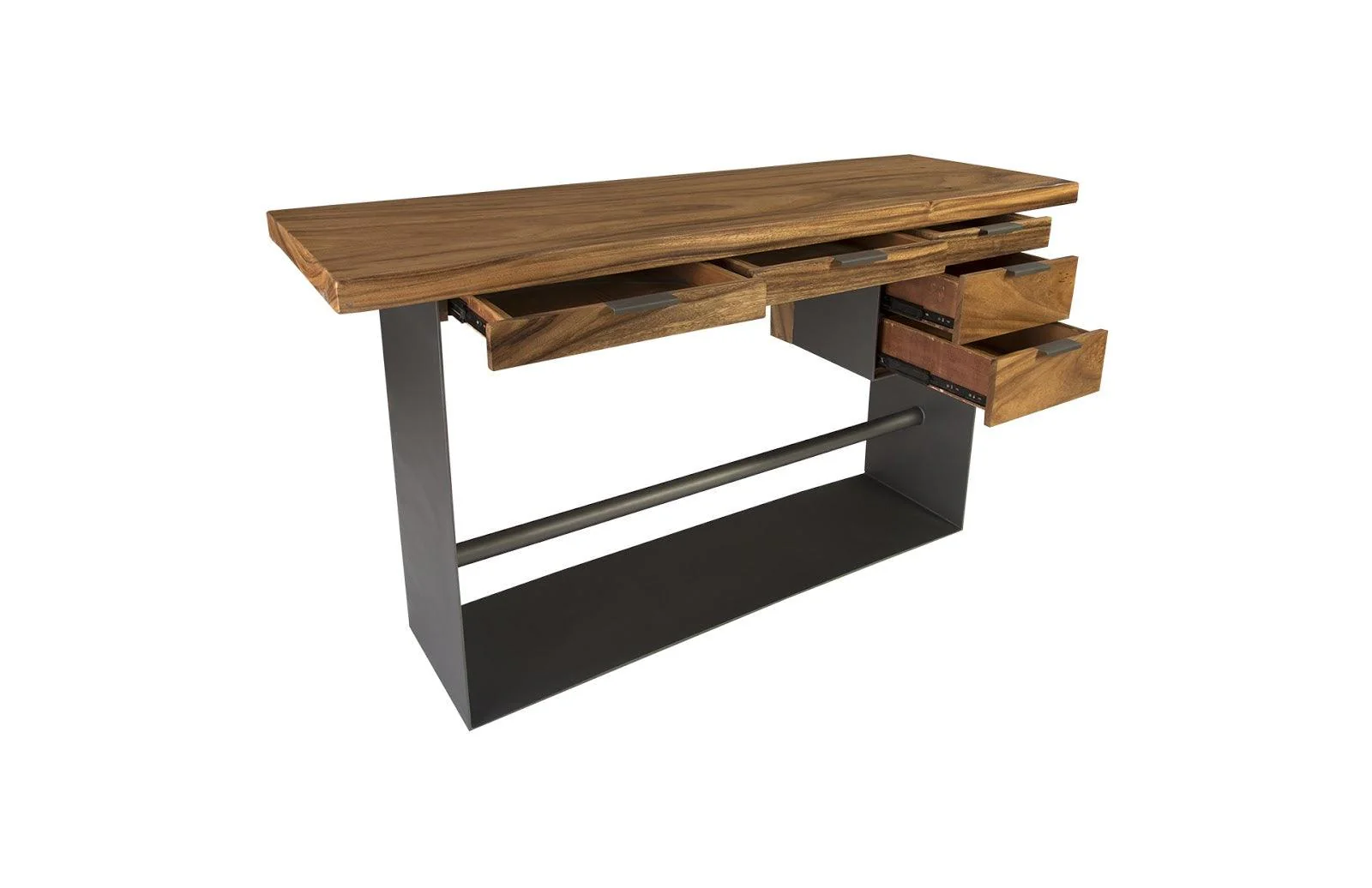 Iron Frame Standing Desk with Drawers, Chamcha Wood, Natural, Bar Height - Frankwebs