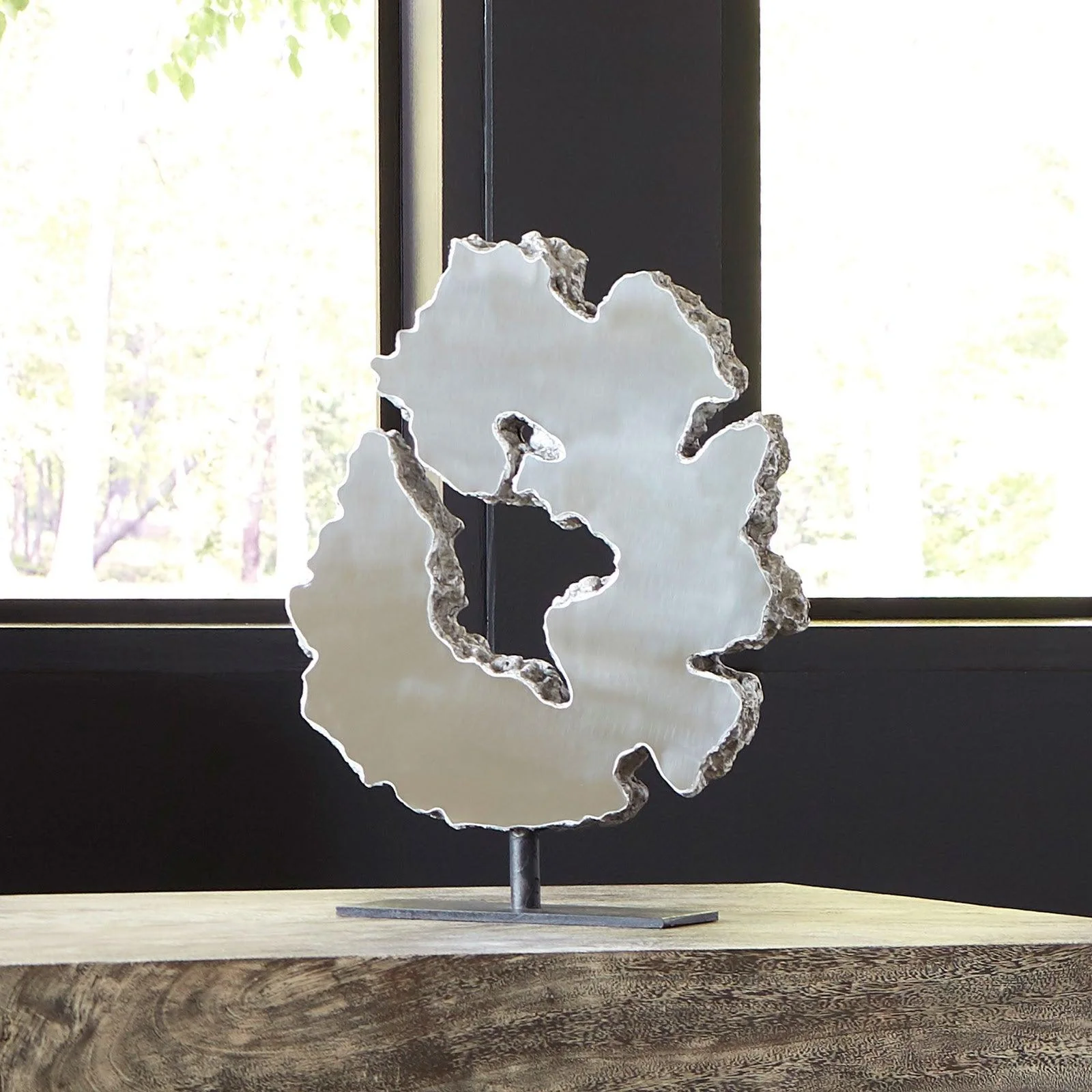 Lava Slice Sculpture on Stand, Resin, Stainless Steel - Frankwebs