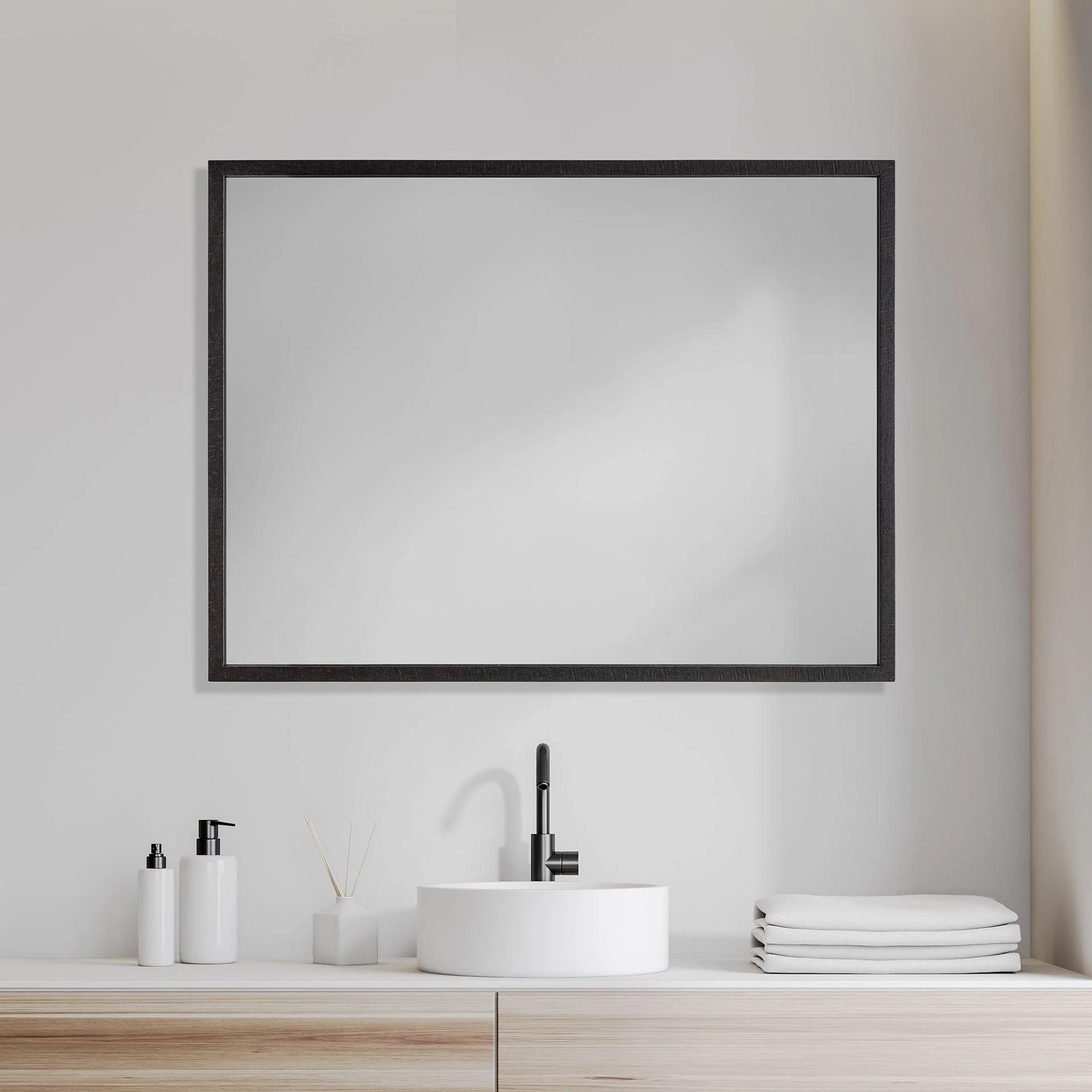 Black 30x40 Faux Wood Frame Bathroom Vanity Mirror - Frankwebs