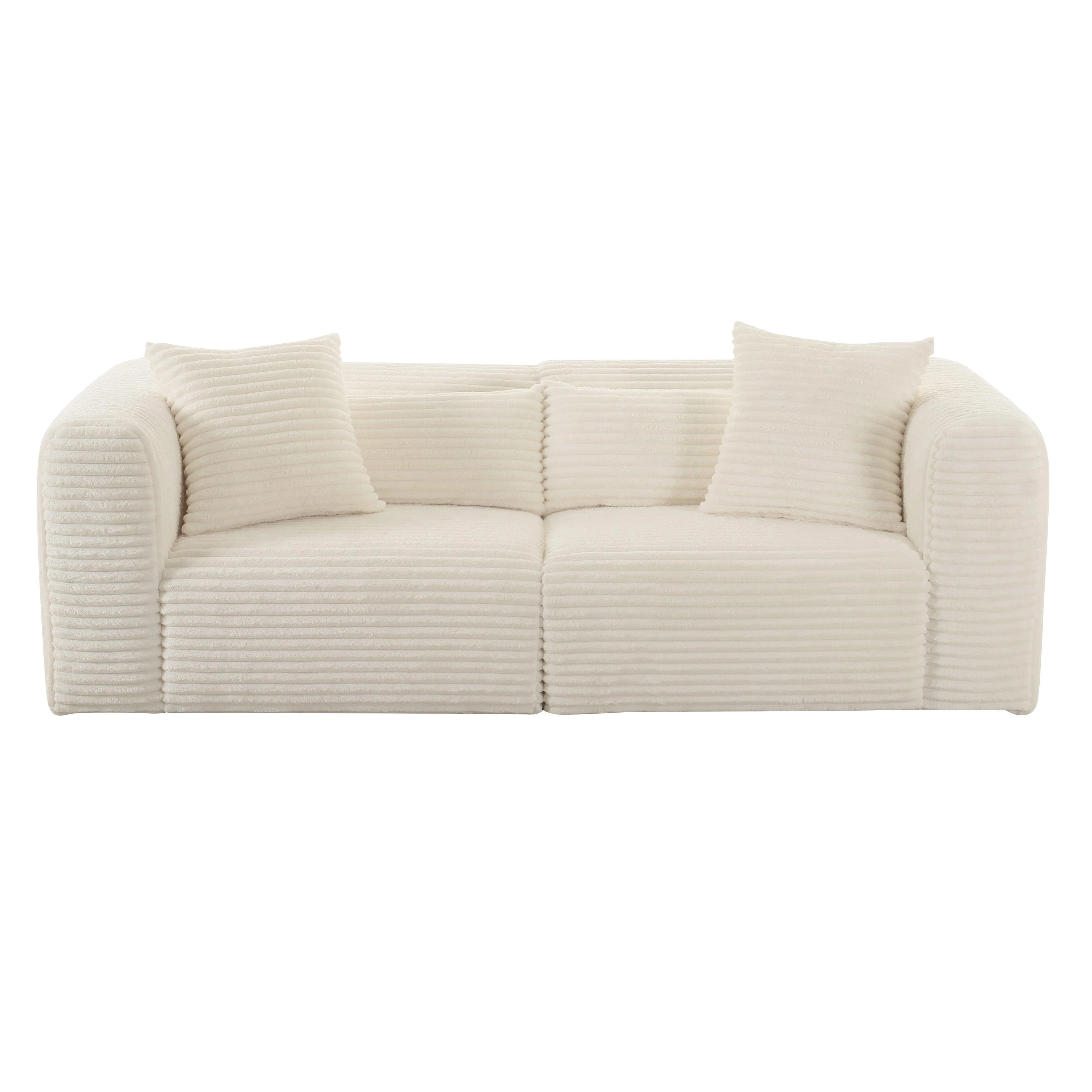 Tarra Fluffy Oversized Cream Corduroy Modular Loveseat - Frankwebs