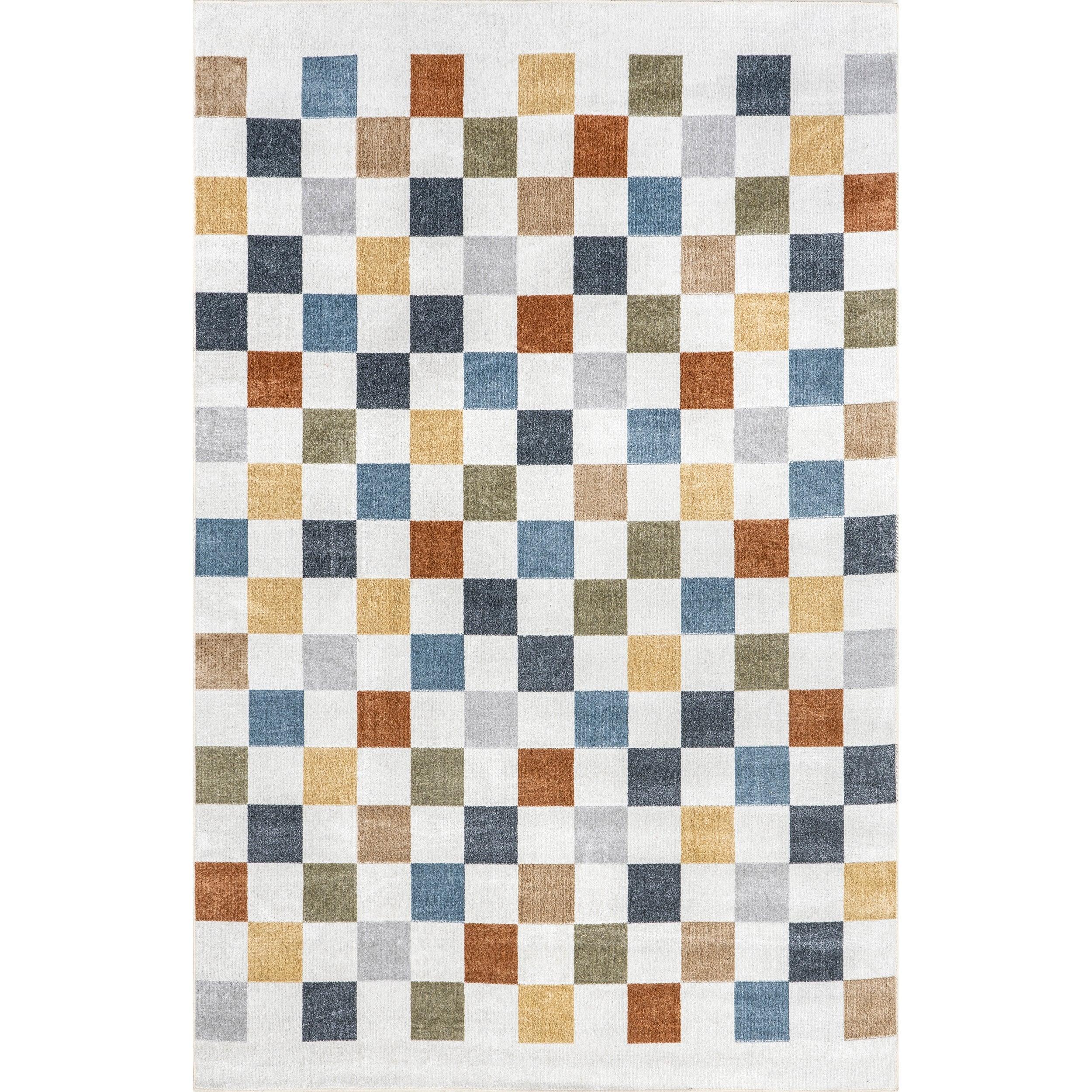 Naya Checkered Machine Washable Area Rug - Frankwebs