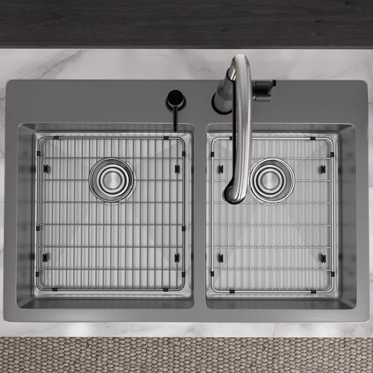 Kitchen Sink Crosstown 33 x 22 Inch Double Bowl 60/40 Kit 2 Hole Polished Satin Drop-In Undermount - Frankwebs