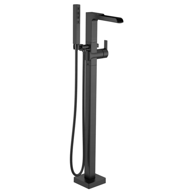 Roman Tub Trim Ara Floor Mount with Handshower 1 Lever Matte Black ADA Channel Spout - Frankwebs
