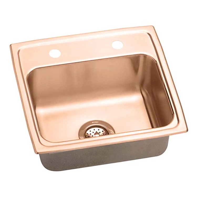 Kitchen Sink 19.5 x 19 Inch Single Bowl Antimicrobial Copper 2 Hole Lustrous Satin Drop-In - Frankwebs