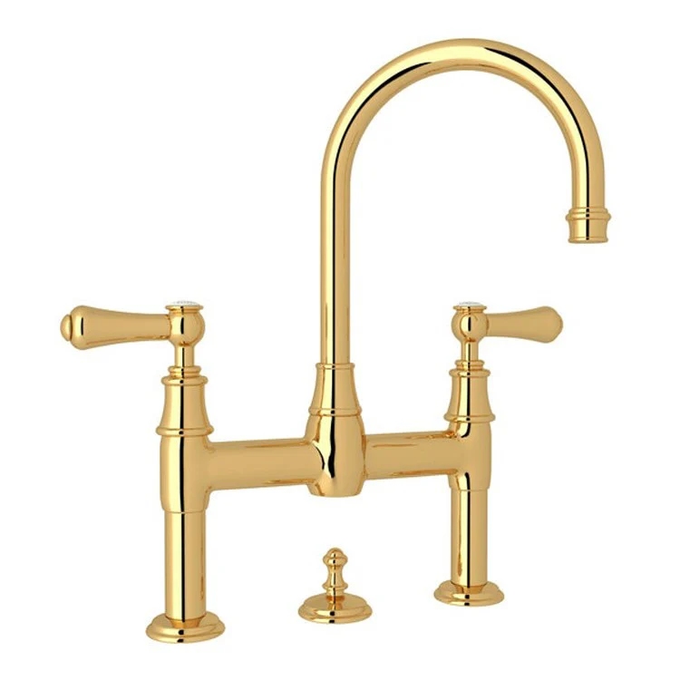 Lavatory Faucet Georgian Era Bridge 7-7/8 Inch Spread 2 Porcelain Cap Lever English Gold 1.2 Gallons per Minute - Frankwebs