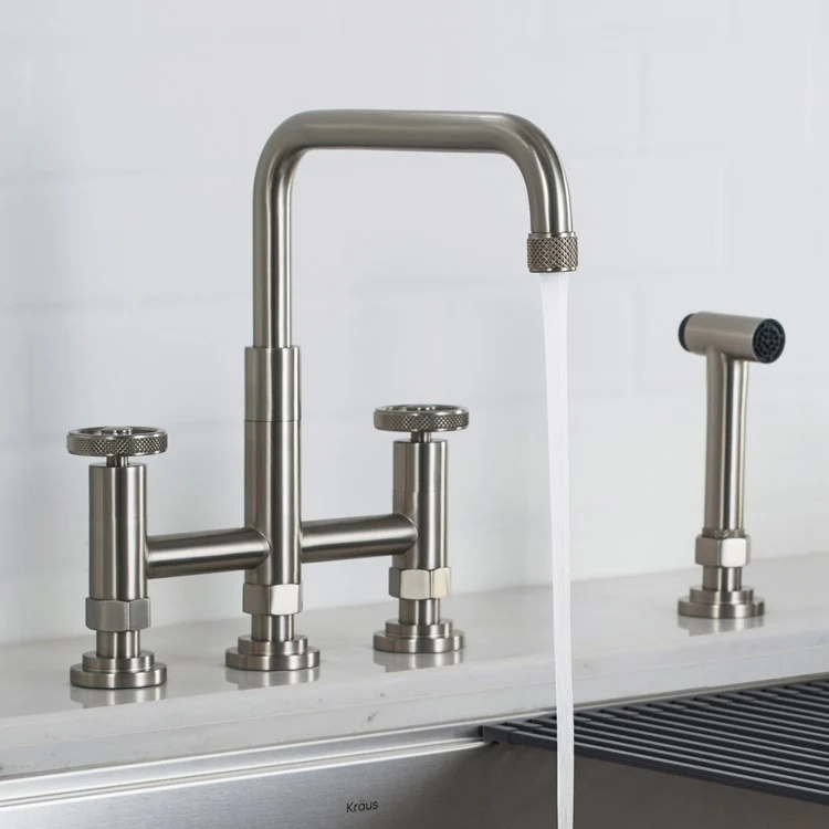 Urbix Industrial Bridge Kitchen Faucet with Side Sprayer - Frankwebs