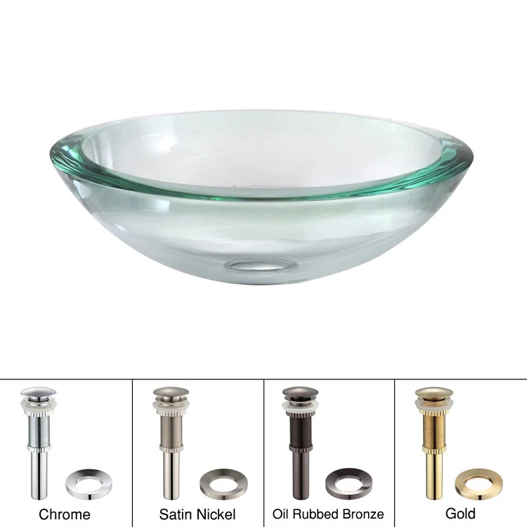34 mm Thick Glass Vessel Sink with Pop-Up Drain and Mounting Ring - Frankwebs