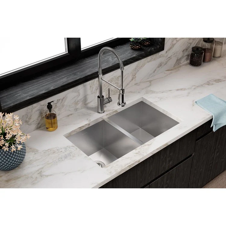 Kitchen Sink Crosstown 30.75 x 18.5 Inch Double Bowl Equal Polished Satin Undermount Drain Location Rear Center Includes 1000001405 Template - Frankwebs