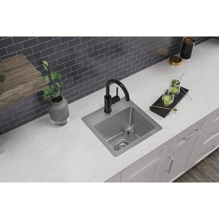 Sink Kit Crosstown Dual Mount 15 x 15 Inch Single Bowl Polished Satin Bottom Grid - Frankwebs