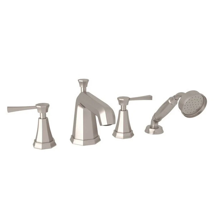 Tub Filler Deco Deck Mount with Handshower 2 Lever Fixed Spout English Gold - Frankwebs