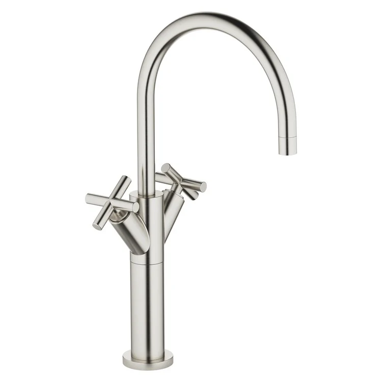 Lavatory Faucet TARA Mixer with Extended Shank 2 Cross ADA WaterSense Brushed Platinum 1.2 Gallons per Minute Less Drain 1 Hole - Frankwebs