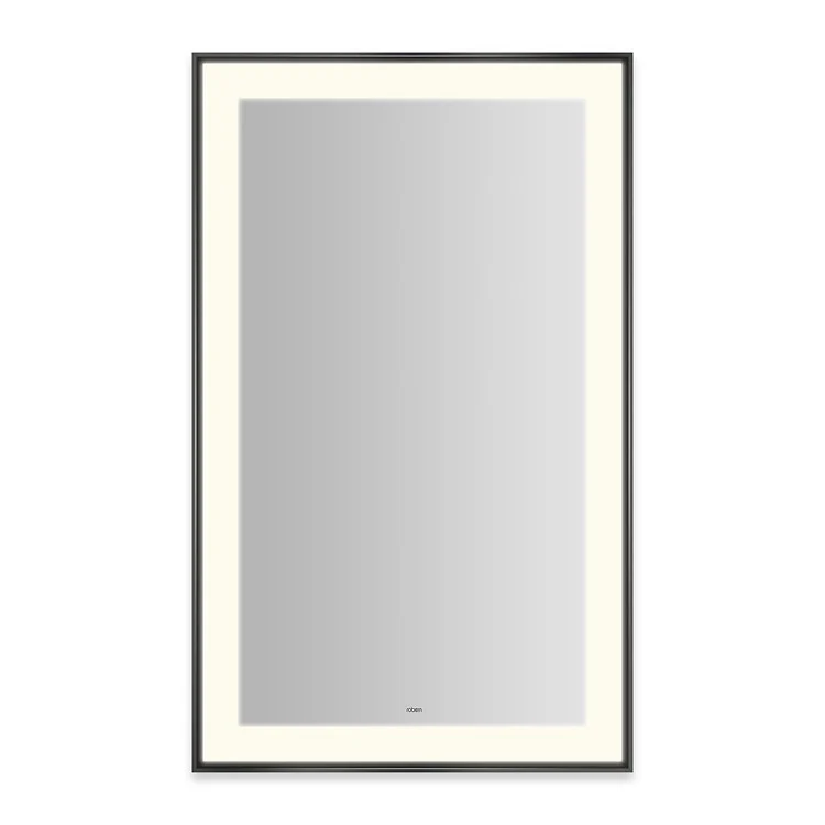 Wall Mirror Sculpt 25W x 41H Inch Matte Black Slim Museum Frame Lighted Rectangular Polished - Frankwebs