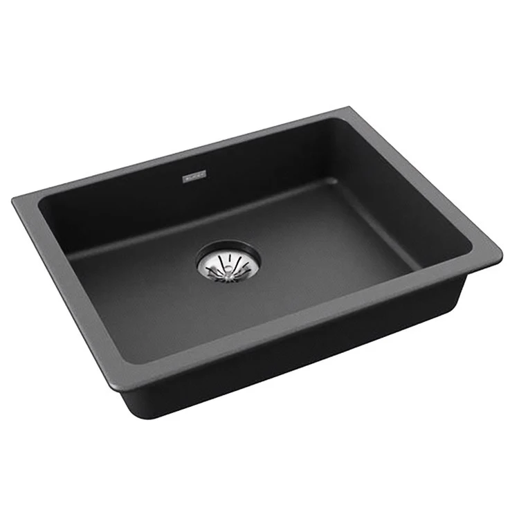 Kitchen Sink Quartz Classic 25 x 18.5 Inch Single Bowl with Perfect Drain ADA Black Undermount Rectangle Drain Location Rear Center Depth 5-1/2 Inch - Frankwebs