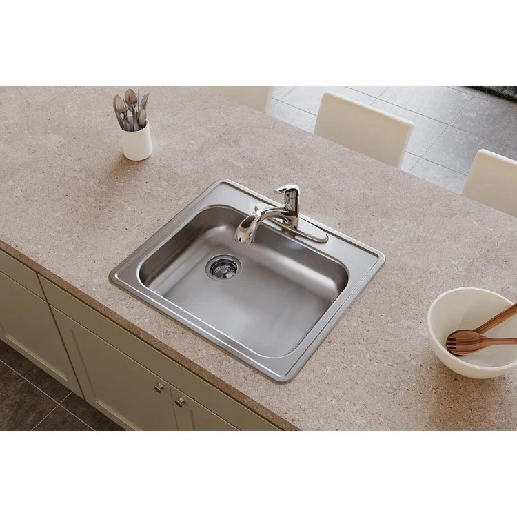 Kitchen Sink Dayton 25 x 22 Inch Single Bowl 3 Hole ADA Satin Drop-In Rectangle Drain Location Rear Left Depth 5-3/8 Inch Bottom Only Pads - Frankwebs