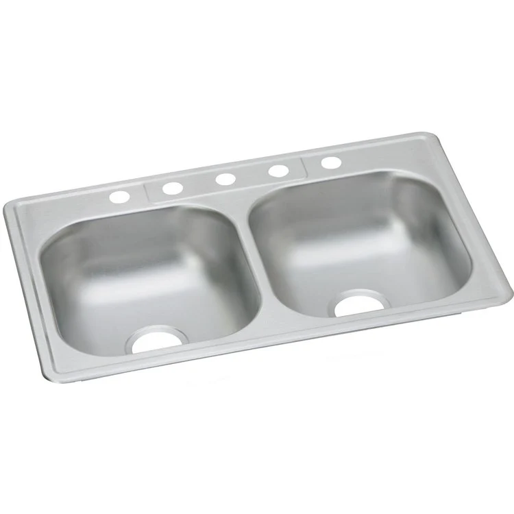 Kitchen Sink Dayton 33 x 21.25 Inch Double Bowl Equal 5 Hole ADA Satin Top Mount Rectangle Drain Location Center Depth 6-4/7 Inch Bottom Only Spray - Frankwebs