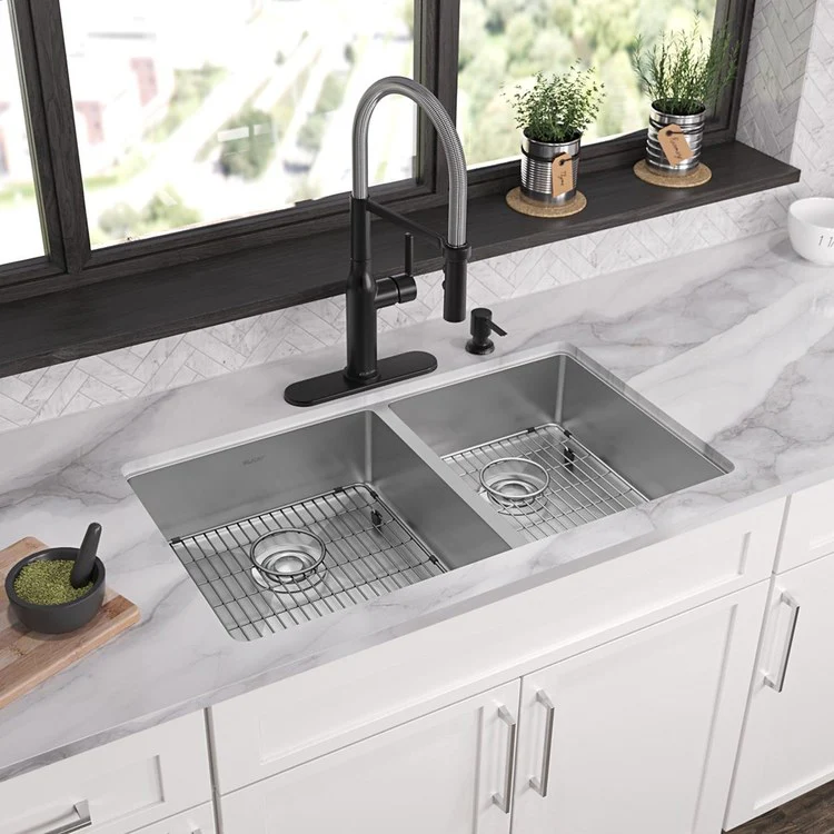 Kitchen Sink Crosstown 33 x 22 Inch Double Bowl 60/40 Kit 4 Hole Polished Satin Drop-In Undermount - Frankwebs