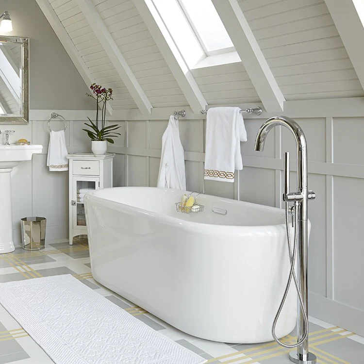 Contemporary Round Freestanding Bathtub Filler with Lever Handle for Flash Rough-In Valve - Frankwebs