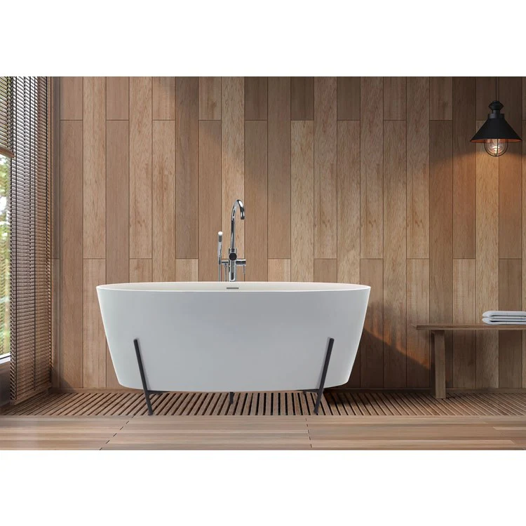 Soaking Tub Elena 65.25 x 32 Inch Freestanding Rolled Rim with Cradle Center White Matte Sculpturestone 102 Gallons 27-3/4 Inch - Frankwebs