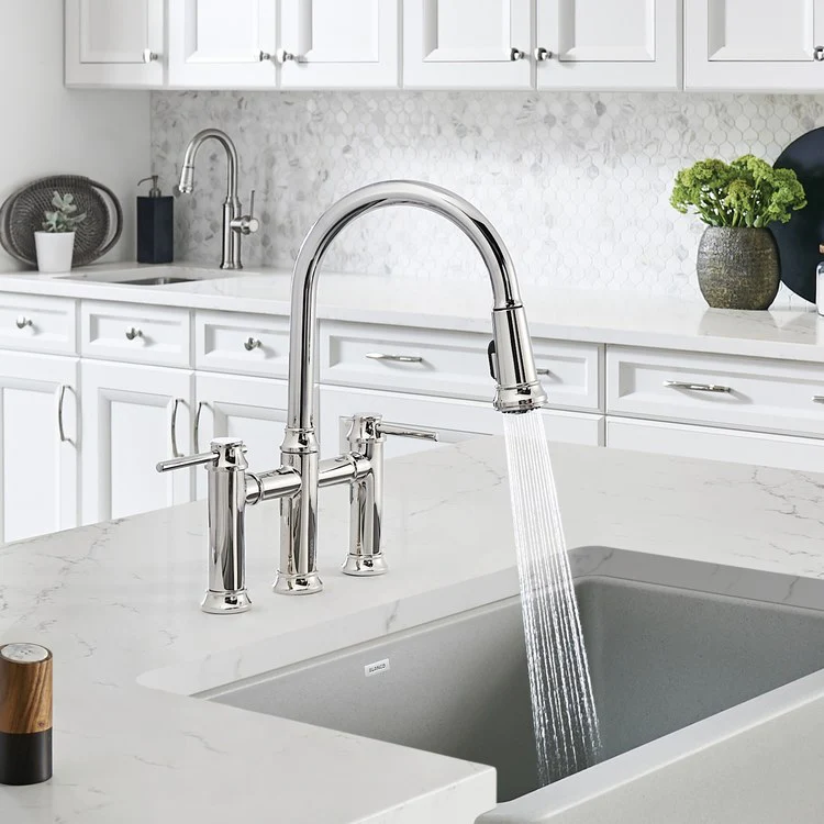 Empressa Two Handle Bridge Kitchen Faucet with Pull Down Sprayer - Chrome - Frankwebs