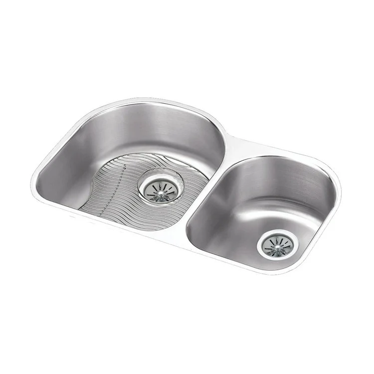 Kitchen Sink Harmony 31 x 20 Inch Double Bowl Offset 60/40 Kit Lustrous Highlighted Satin Undermount - Frankwebs