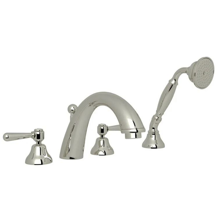 Tub Filler Verona Deck Mount with Handshower 2 Metal Lever Fixed Spout Satin Nickel - Frankwebs