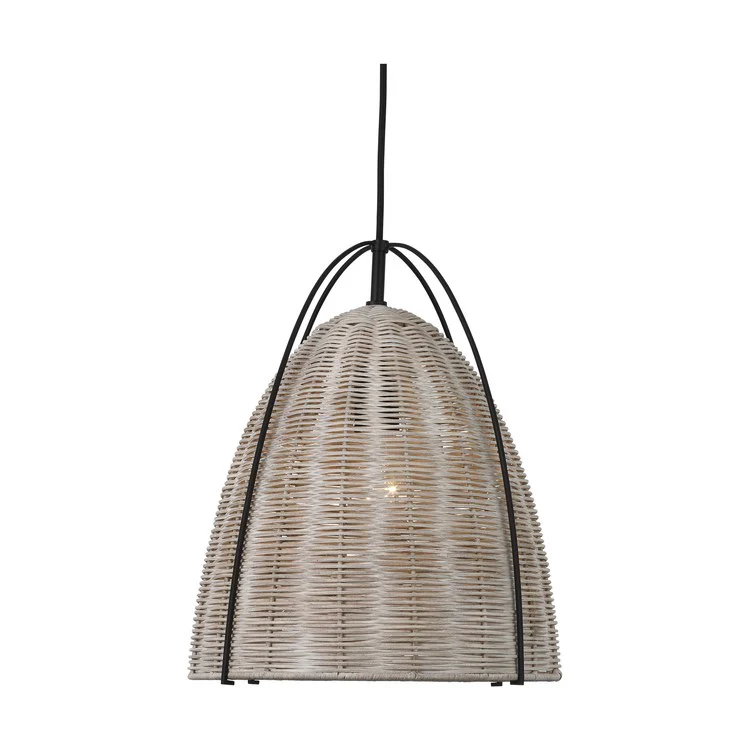 Pendant Norman Medium 1 Lamp Black/Ash Rattan - Frankwebs
