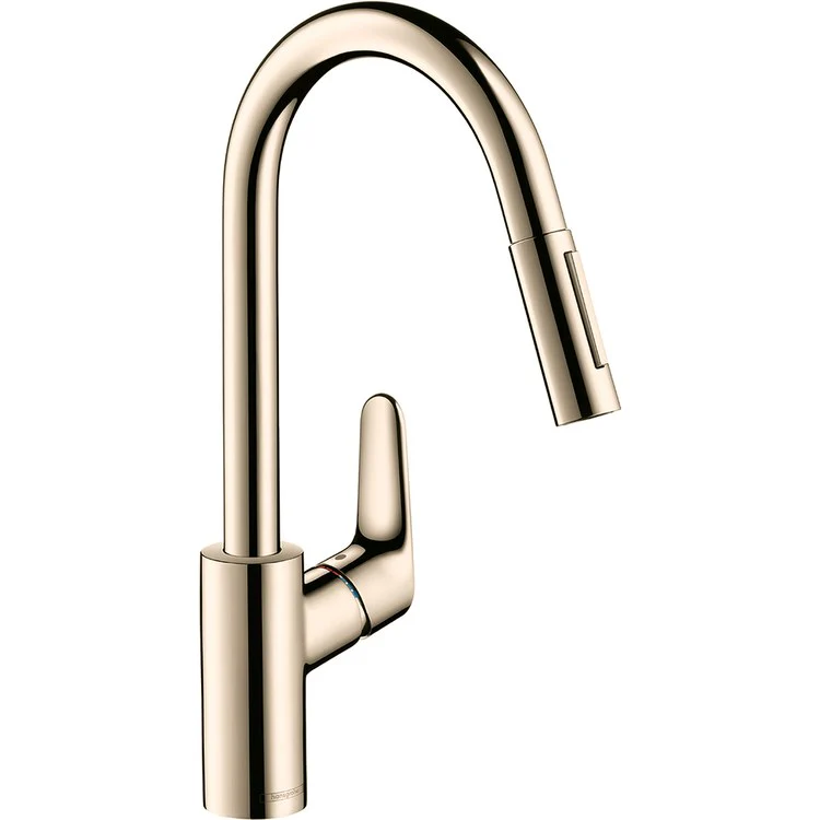 Kitchen Faucet Focus 1 Lever ADA Brushed Gold Optic Brass Pull Down 2 Function High Arc 150 Degree Swivel 1.75 Gallons per Minute - Frankwebs