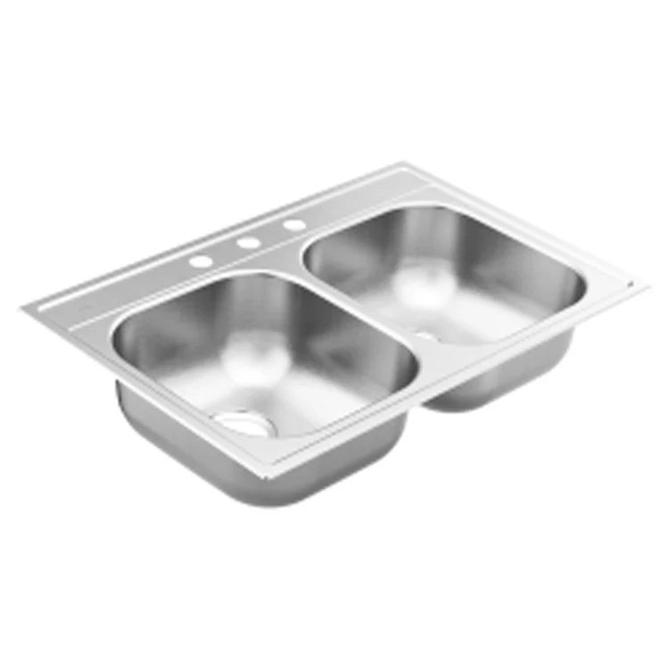 Kitchen Sink 2000 Series 33 x 22 Inch 7 Inch Double Bowl 3 Hole FHA Stainless Drop In Rear Drain - Frankwebs