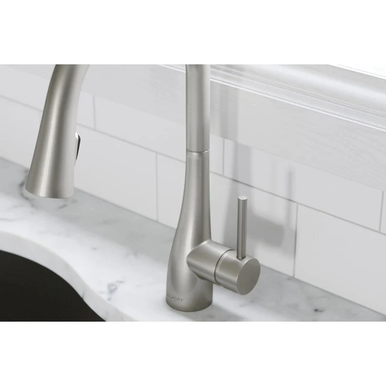 Kitchen Faucet Gourmet Deck Mount 1 Forward Only Lever ADA Lustrous Steel Pull Down Spray 1 Hole Spout Height 15-9/16 Inch - Frankwebs