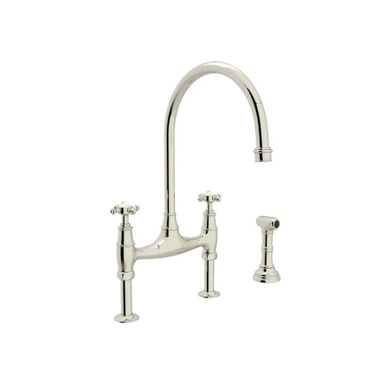 Kitchen Faucet Georgian Era 7-7/8 Inch Spread 2 Cross Polished Nickel Bridge Swivel Spout 1.8 Gallons per Minute 10-7/8 Inch - Frankwebs
