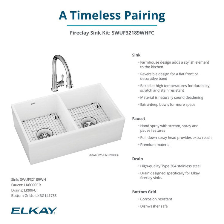 Kitchen Sink Fireclay 33 x 20 Inch Double Bowl Equal Kit Apron Front with Faucet ADA White Farmhouse Rectangle Drain Location Center Depth 10-1/8 Inch - Frankwebs