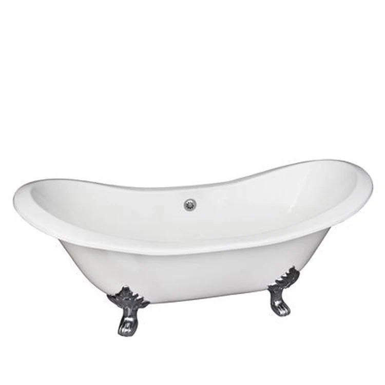Freestanding Tub Macon 61 Inch Double Slipper Oval Cast Iron White/Polished Chrome Lion Paw Feet 7 Inch Center Faucet Holes - Frankwebs