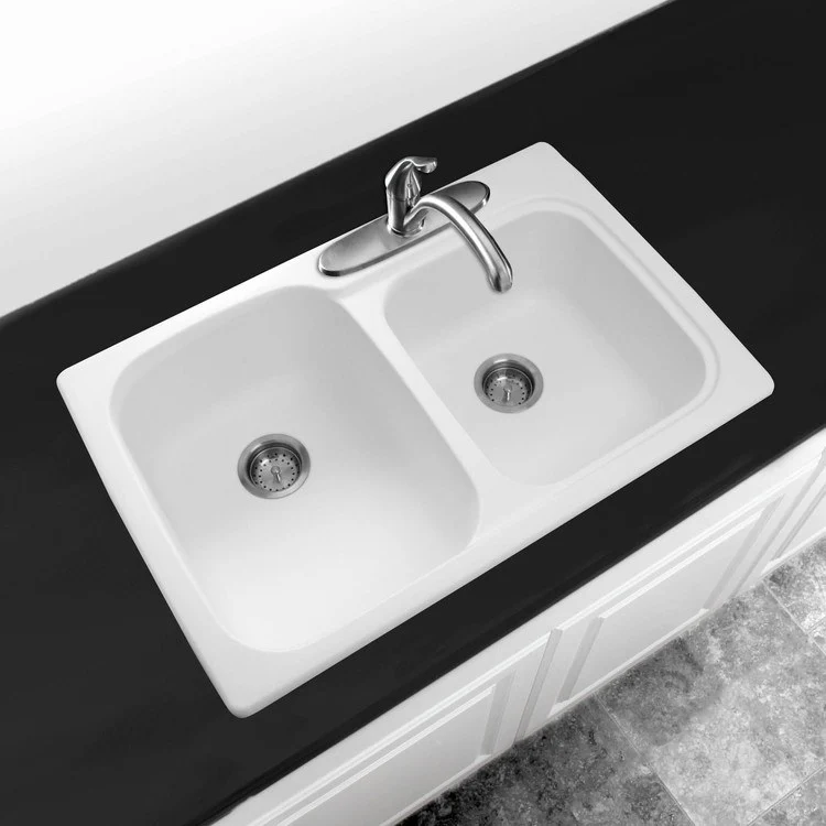 Kitchen Sink Swanstone 33 x 22 Inch 2 Bowl 1 Hole Tahiti White Dual Mount Rectangle with Round Corners - Frankwebs