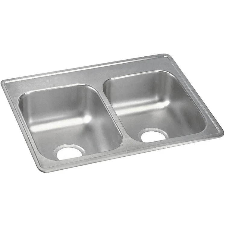 Kitchen Sink Dayton 25 x 19 Inch Double Bowl Equal ADA Satin Drop-In Rectangle Drain Location Center Depth 6-1/3 Inch Bottom Only Pads - Frankwebs