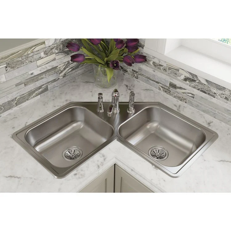 Kitchen Sink Dayton 32 x 32 Inch Double Bowl Equal Corner 3 Hole Elite Satin Corner - Frankwebs