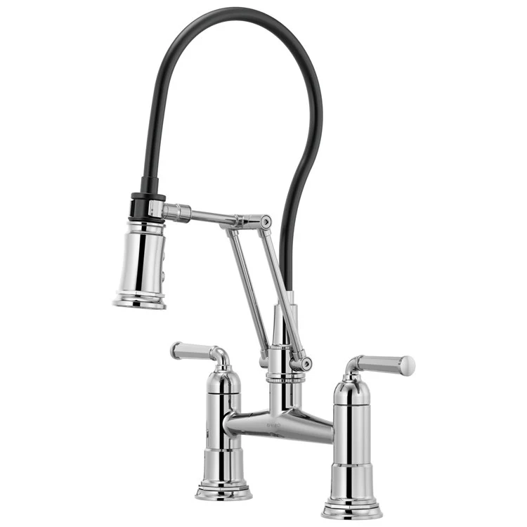 Kitchen Faucet Rook Bridge with Finished Semi-Flexible Hose 2 Lever ADA Brilliance Polished Nickel 1.8 Gallons per Minute - Frankwebs