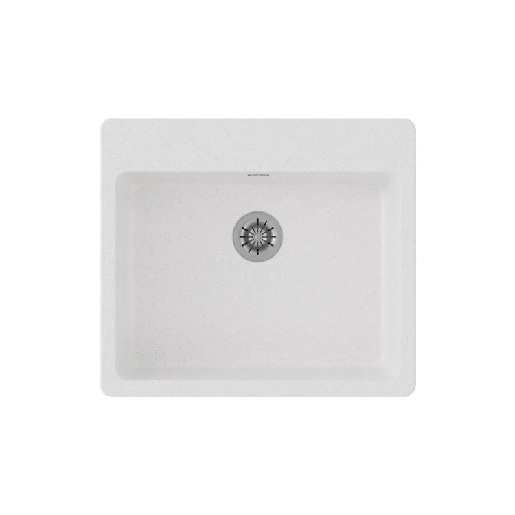 Kitchen Sink Quartz Classic 25 x 22 Inch Single Bowl ADA White Drop-In Rectangle Drain Location Rear Center Depth 5-1/2 Inch Naturally Sound Deadening Superior Heat Scratch Fade and Stain Resistance - Frankwebs
