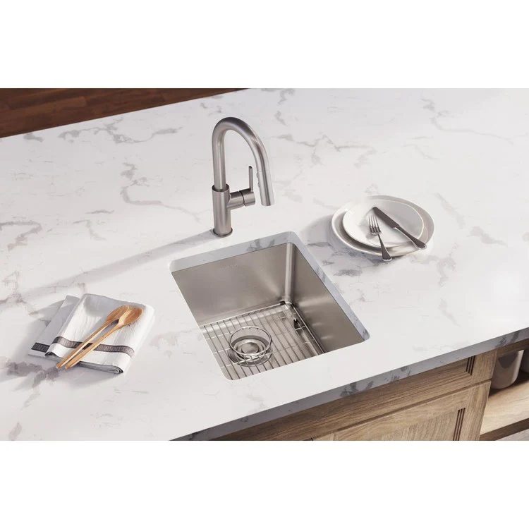 Sink Kit Lustertone Iconix 16.5 x 20.5 Inch Single Bowl Luminous Satin Bottom Grid Drain Strainer - Frankwebs