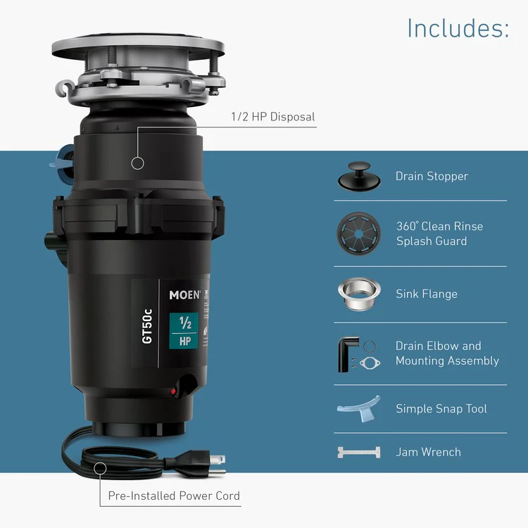 Garbage Disposal GT Pro 1/2 Horsepower 5 Year Improved Install 2600 Revolutions per Minute 115 Volt - Frankwebs