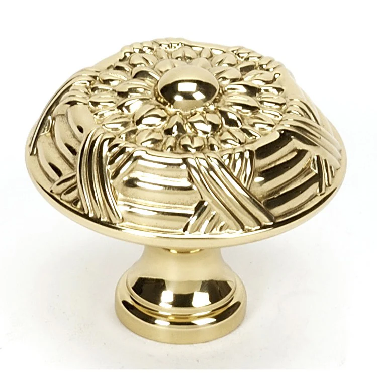 Knob Ribbon and Reed Round Polished Antique Brass 1-1/2 Inch 1-1/2 Inch 5/8 Inch - Frankwebs