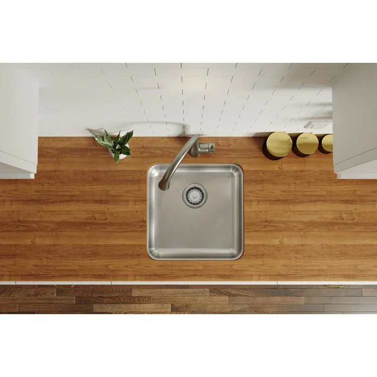 Kitchen Sink Lustertone Classic 18.5 x 18.5 Inch Single Bowl ADA Lustertone Undermount Square Drain Location Rear Center Depth 5-3/8 Inch Bottom Only Pads - Frankwebs