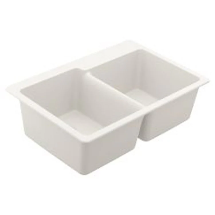Kitchen Sink Granite Series 33 x 22 Inch 9-1/2 Inch Double Bowl White Undermount or Drop In Rear Center Drain - Frankwebs