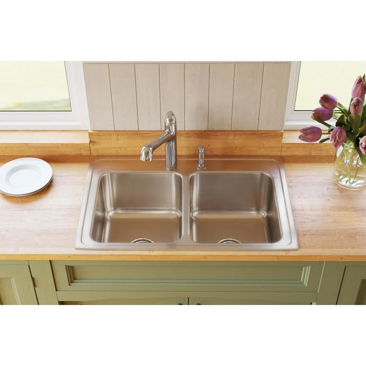 Kitchen Sink Lustertone Classic 33 x 22 Inch Double Bowl Equal Lustrous Satin Drop-In 10-1/8 Inch - Frankwebs