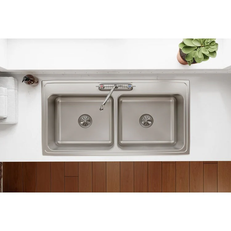 Kitchen Sink Lustertone Classic 43 x 22 Inch Double Bowl Equal 3 Hole Lustrous Satin Drop-In 10-1/8 Inch - Frankwebs