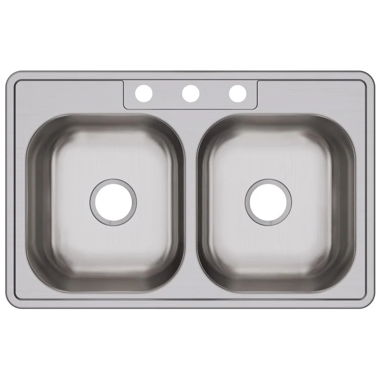 Kitchen Sink Dayton 33 x 21.25 Inch Double Bowl Equal 3 Hole ADA Satin Top Mount Rectangle Drain Location Center Depth 6-4/7 Inch Bottom Only Spray - Frankwebs