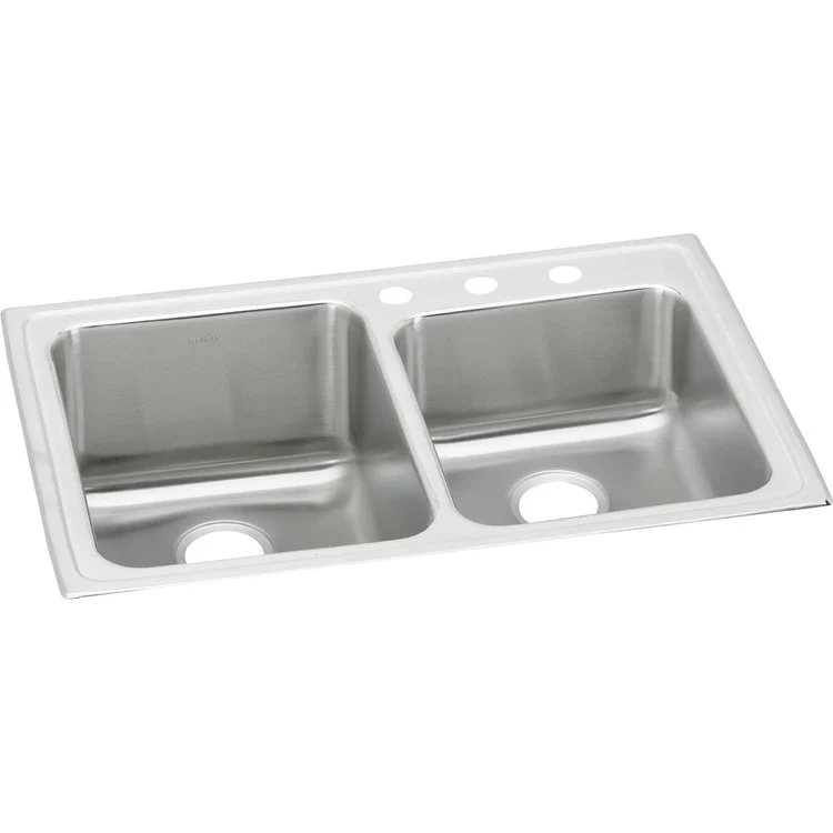 Kitchen Sink Lustertone Classic 33 x 22 Inch Double Bowl Offset 3 Hole Lustrous Satin Drop-In - Frankwebs