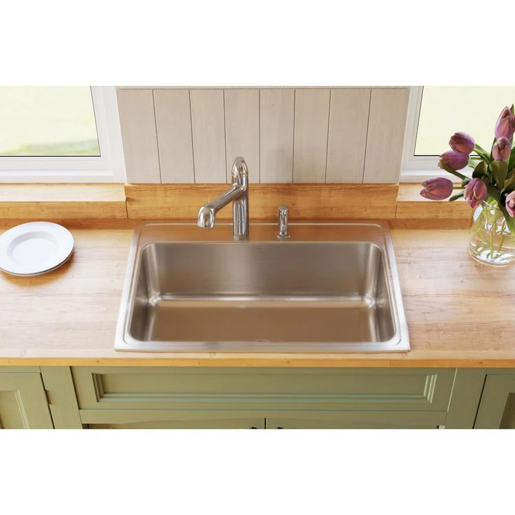 Kitchen Sink Lustertone Classic 31 x 22 Inch Single Bowl with Perfect Drain 3 Hole Lustrous Satin Drop-In 11-5/8 Inch - Frankwebs