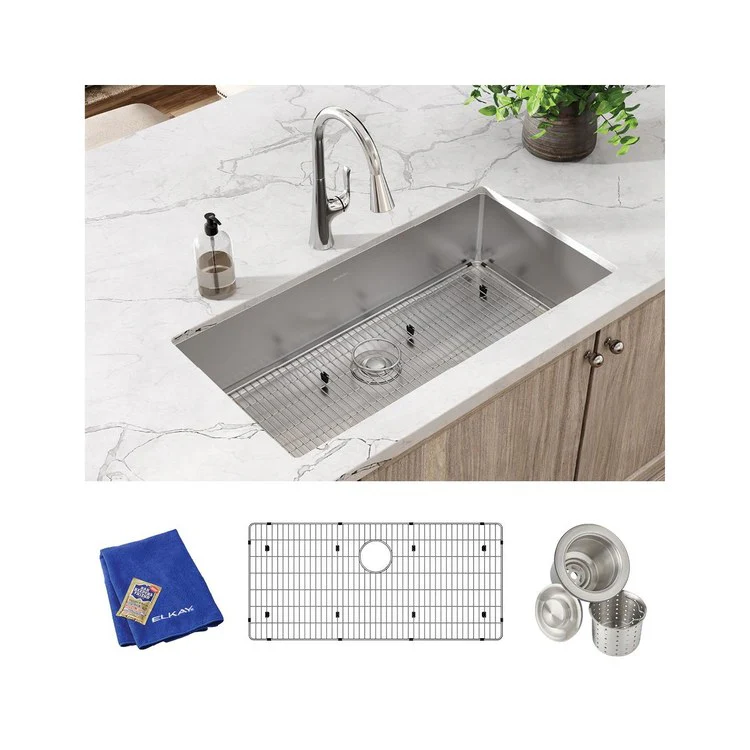 Kitchen Sink Crosstown 36.5 x 18.5 Inch Single Bowl Kit Polished Satin Undermount - Frankwebs
